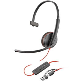 Poly Blackwire 3210 Auriculares Monoaurales USB-C con Adaptador USB-A